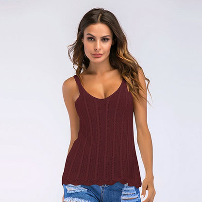 LOVEVOP New hollow knitted sling vest women's autumn Popular and 2025 popular sexy U-neck versatile bottomed sleeveless top