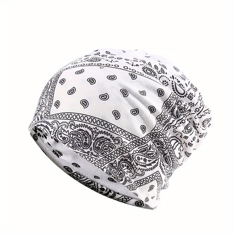 4pcs/set Classic Vintage Paisley Print Unisex Slouchy Beanie - Skullies & Beanies with Elastic Warm Lightweight Design, Perfect for Women & Men - Hip Hop Baggy Hat for Casual Wear