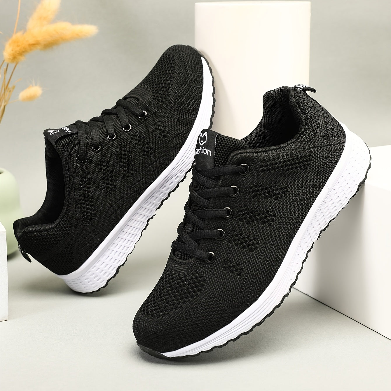 「lovevop」Women's Leisure Knit Sneakers, Lightweight Low Top Lace Up Solid Color Casual Shoes, Women's Running Shoes