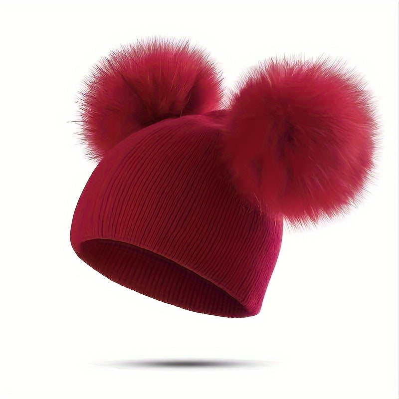 Thermal Double Ball Beanie Hat - Soft, Breathable, Windproof, and Warm Knitted Hat for Outdoor Sports and Skiing - Ultimate Cold Weather Accessory