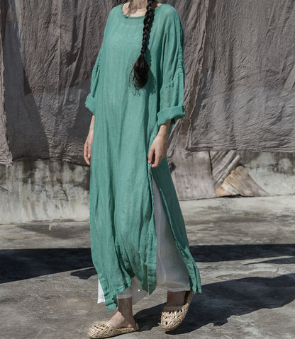 ultra-light ramie yarn breathable sunscreen split fork simple dress robe blouse