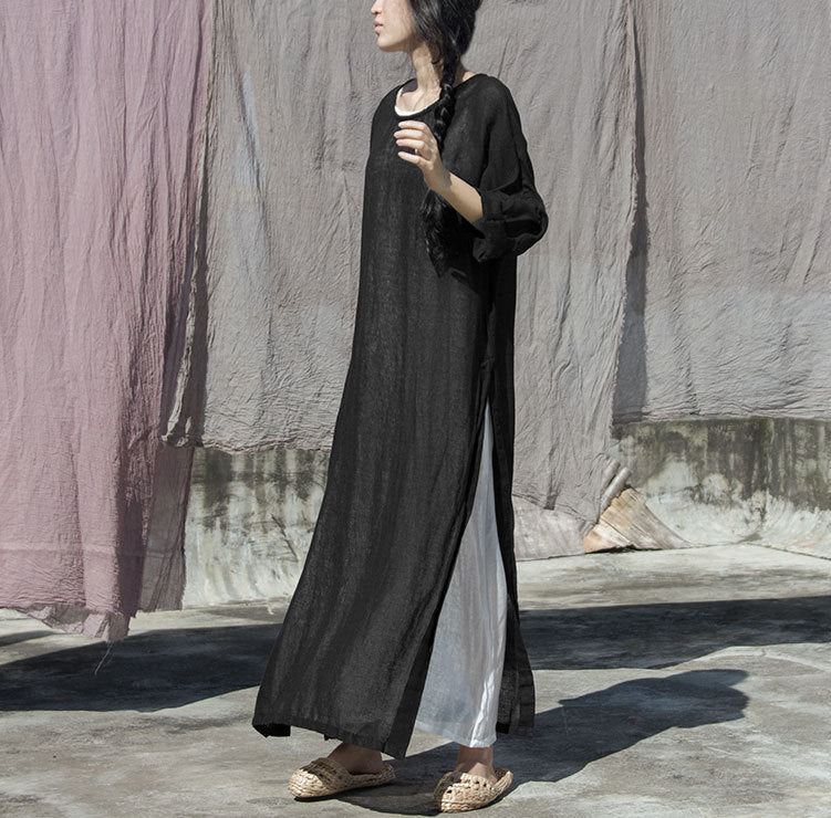 ultra-light ramie yarn breathable sunscreen split fork simple dress robe blouse