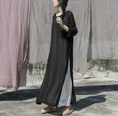 ultra-light ramie yarn breathable sunscreen split fork simple dress robe blouse