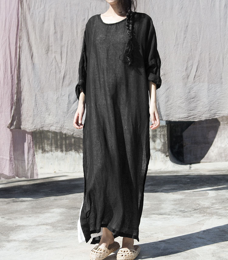 ultra-light ramie yarn breathable sunscreen split fork simple dress robe blouse