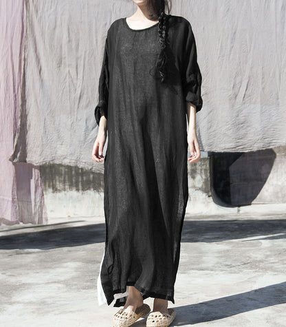 ultra-light ramie yarn breathable sunscreen split fork simple dress robe blouse