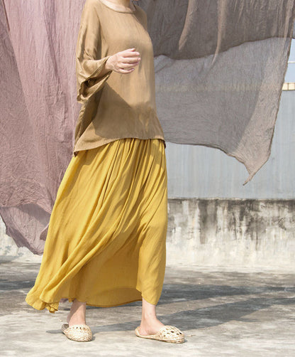 spring and summer elastic waist pendulum turmeric double crepe skirt