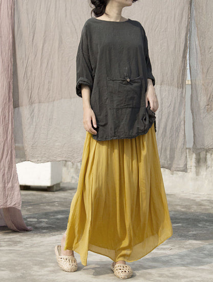 spring and summer elastic waist pendulum turmeric double crepe skirt