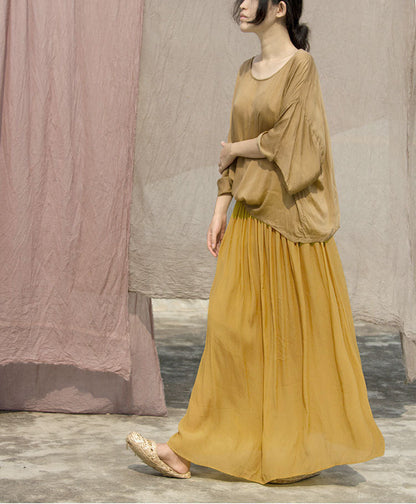 spring and summer elastic waist pendulum turmeric double crepe skirt