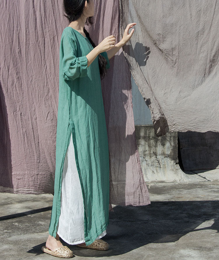 ultra-light ramie yarn breathable sunscreen split fork simple dress robe blouse