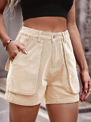 「lovevop」Elastic Waist Cargo Denim Shorts, Multi-Pockets Slim Fit Short Denim Pants, Y2K & Kpop Style, Women's Denim Jeans & Clothing