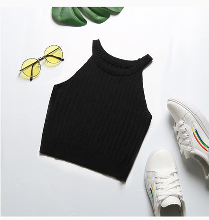 LOVEVOP 2025 Express popular sports short vest women's summer neck knitting slim tube top small suspender top