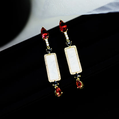 2025  new  earrings S925 silver needle rectangular fritillary geometric earrings women's retro water drop zircon earrings
