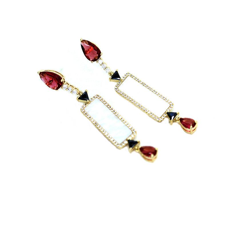 2025  new  earrings S925 silver needle rectangular fritillary geometric earrings women's retro water drop zircon earrings