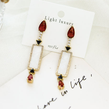 2025  new  earrings S925 silver needle rectangular fritillary geometric earrings women's retro water drop zircon earrings