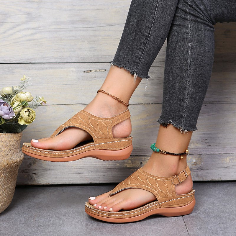 「lovevop」Women's Platform Flats Sandals, Fashion Buckle Flip Flops, Casual Beach Sandals, Women's Footwear