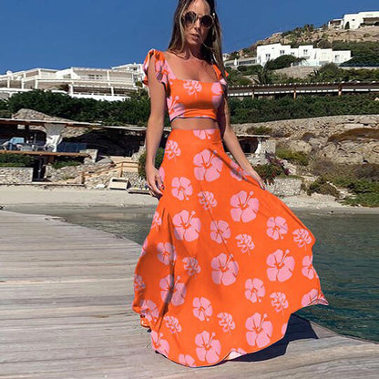 2025 Cross-border Summer New Popular and 2025 New Women's Clothing Bohemian Sexy Printed Sleeveless Dress Two-piece Set