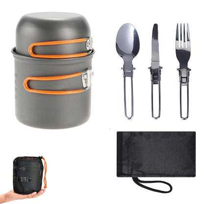 1pc Deluxe Camping Cookware Kit - Stainless Steel Utensils Set with Durable Forks, Knives, Spoons - Portable, Compact, Space-Saving, Easy-to-Clean, Ideal for Outdoor Camping, Picnic, Travel, Cooking Adventures