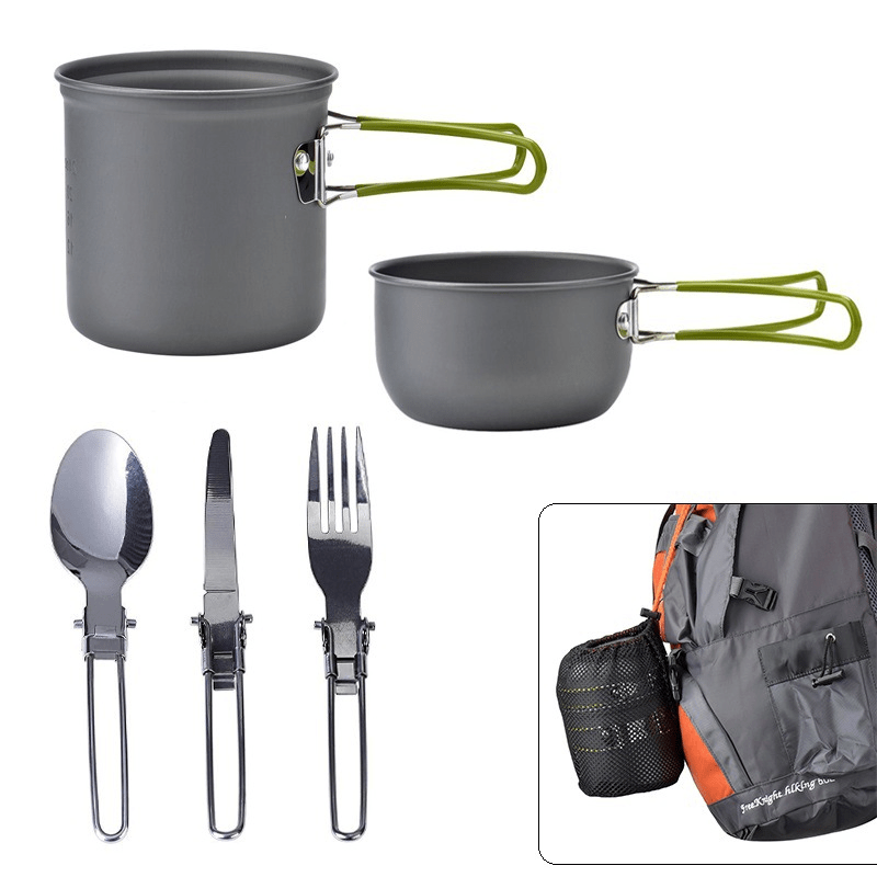 1pc Deluxe Camping Cookware Kit - Stainless Steel Utensils Set with Durable Forks, Knives, Spoons - Portable, Compact, Space-Saving, Easy-to-Clean, Ideal for Outdoor Camping, Picnic, Travel, Cooking Adventures