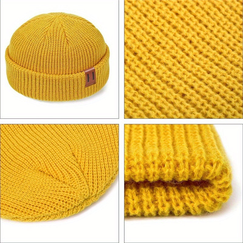 1PC Unisex Fashion Knitted Beanie Hat - Soft, Warm, Ribbed, Cuffed, Short, Fisherman, Docker Style - Perfect for Winter, Hip-hop, Skullies, Bonnet Lovers