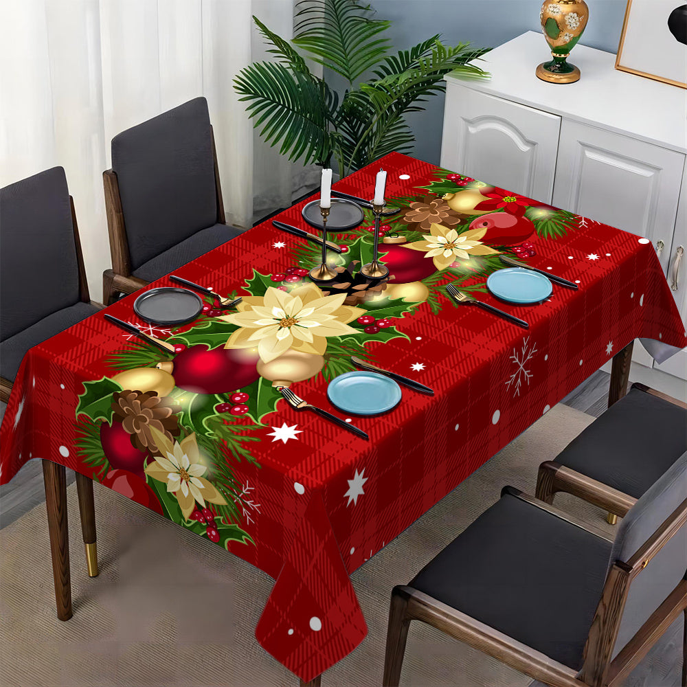 Vibrant 1PC Holiday Festive Christmas Print Tablecloth - Waterproof, Stain-Resistant, Wrinkle-Free Polyester Table Cover for Dining, Party, Buffet, and Wedding - Machine Made, Rectangular, Easy to Clean, and Durable