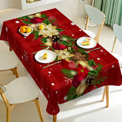 Vibrant 1PC Holiday Festive Christmas Print Tablecloth - Waterproof, Stain-Resistant, Wrinkle-Free Polyester Table Cover for Dining, Party, Buffet, and Wedding - Machine Made, Rectangular, Easy to Clean, and Durable