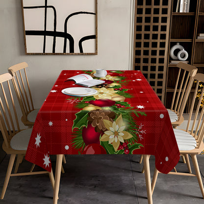 Vibrant 1PC Holiday Festive Christmas Print Tablecloth - Waterproof, Stain-Resistant, Wrinkle-Free Polyester Table Cover for Dining, Party, Buffet, and Wedding - Machine Made, Rectangular, Easy to Clean, and Durable