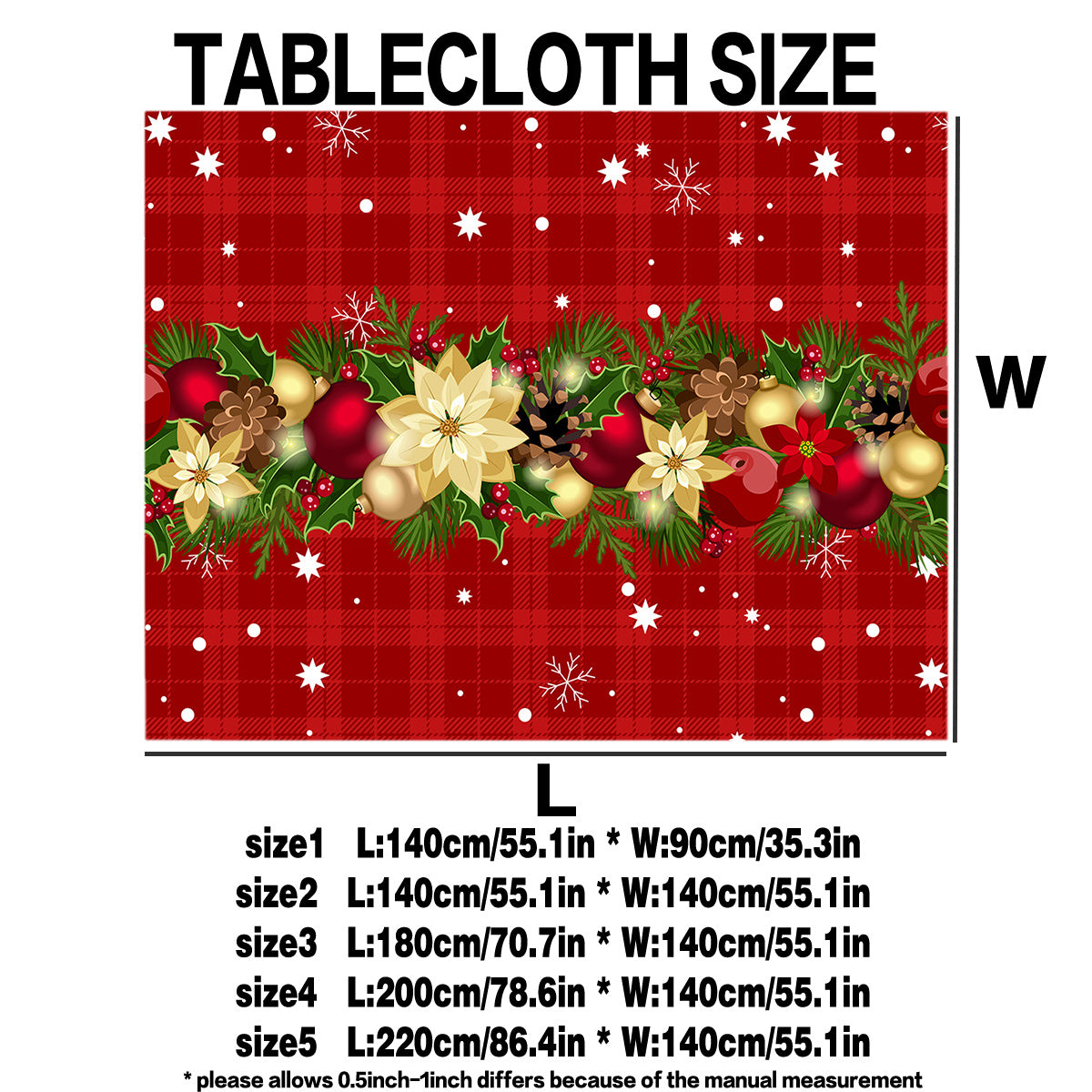 Vibrant 1PC Holiday Festive Christmas Print Tablecloth - Waterproof, Stain-Resistant, Wrinkle-Free Polyester Table Cover for Dining, Party, Buffet, and Wedding - Machine Made, Rectangular, Easy to Clean, and Durable