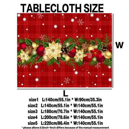 Vibrant 1PC Holiday Festive Christmas Print Tablecloth - Waterproof, Stain-Resistant, Wrinkle-Free Polyester Table Cover for Dining, Party, Buffet, and Wedding - Machine Made, Rectangular, Easy to Clean, and Durable