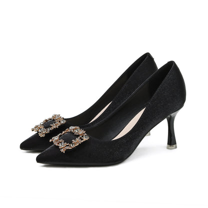 2025 775-9 Rhinestone Square Buckle Xiuhe Shoes Bridesmaid Bride Red Wedding Shoes Women's Pointed Thin Heel Banquet High Heels 7CM