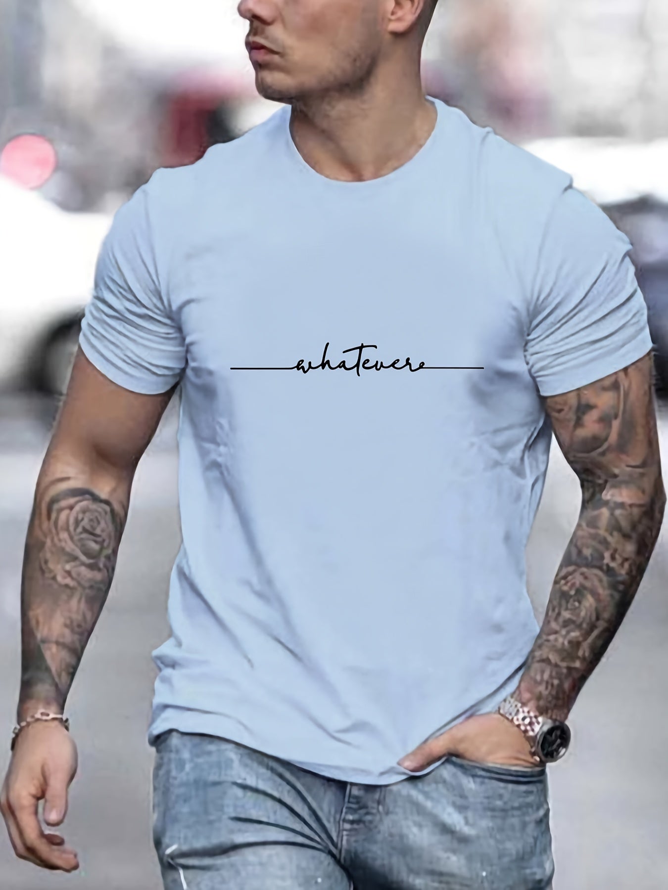 「lovevop」Men's "Whatever" Short Sleeve T-shirt, Crew Neck Tee Casual Clothing, Summer