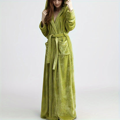 1pc Soft Coral Fleece Unisex Bathrobe - Thickened Long Sleeve Hooded Loungewear for Autumn and Winter - Plush Couple Style Bathroom Supplies for Cozy Relaxation