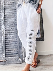 「lovevop」Boho Dragonfly Print Pants, Vintage High Waist Long Length Summer Pants, Women's Clothing