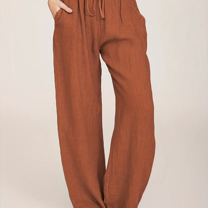 「lovevop」Drawstring Wide Leg Pants, Solid Loose Palazzo Pants, Casual Every Day Pants, Women's Clothing