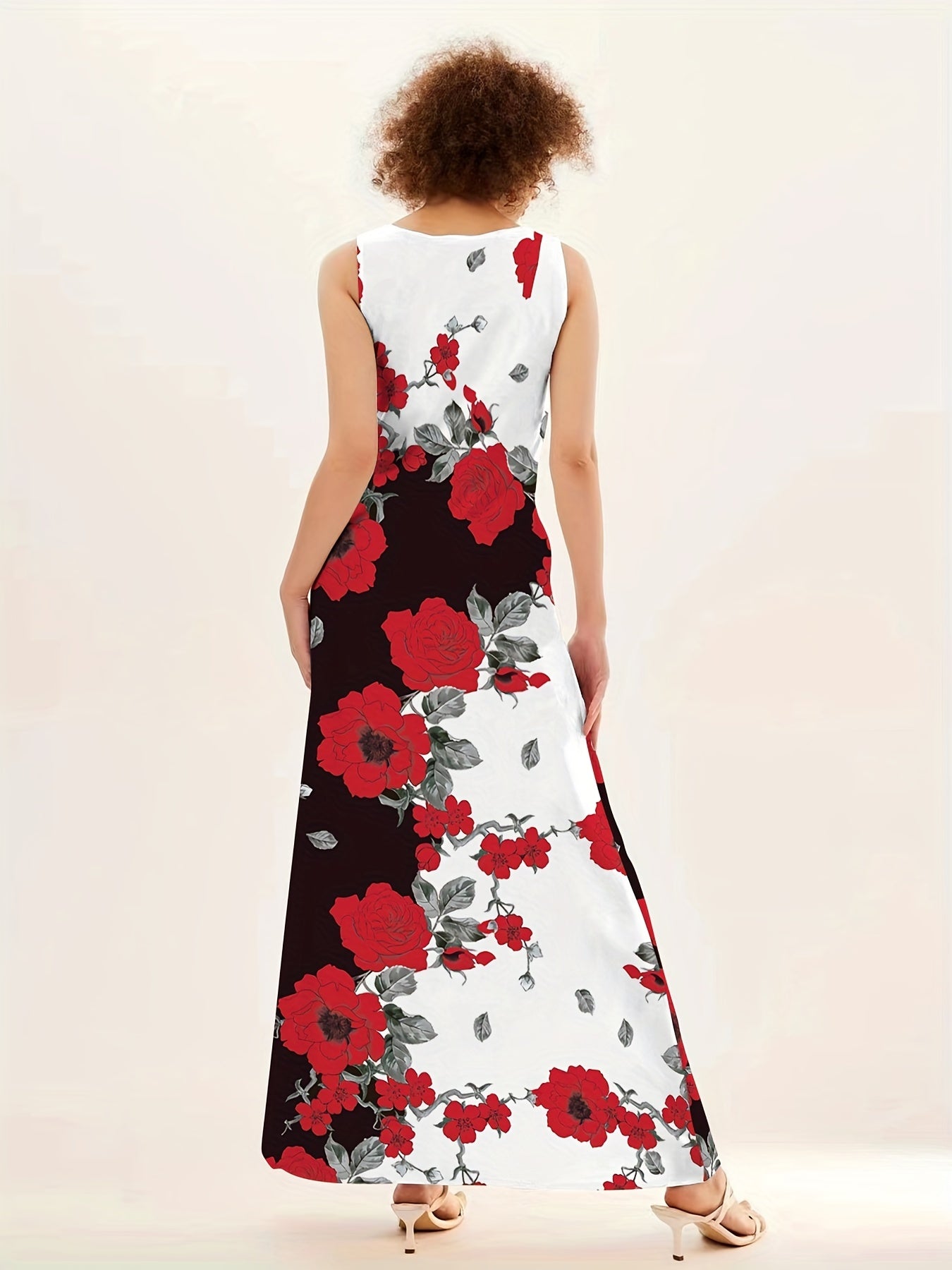 「lovevop」Floral Print Pocket Dress, Casual Pocket Waist Summer Swing Long Dresses, Women's Clothing