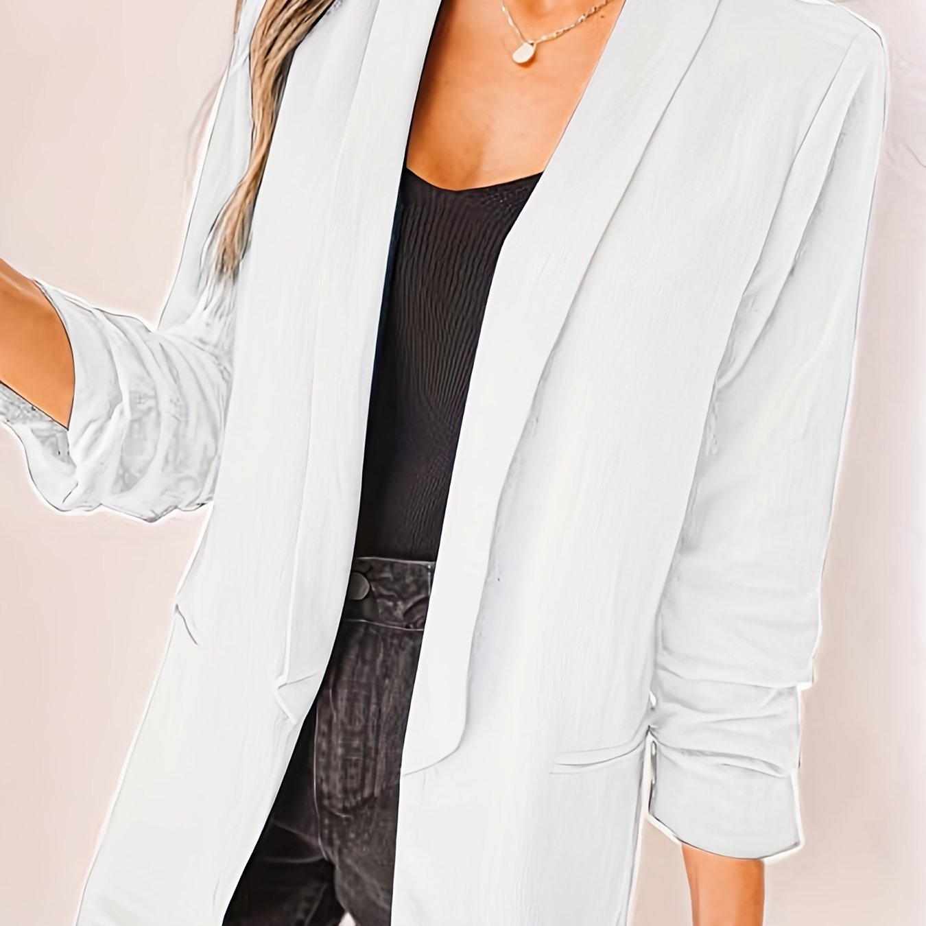 「lovevop」Solid Lapel Blazer Jacket, Casual Long Sleeve Office Work Outerwear, Women's Clothing