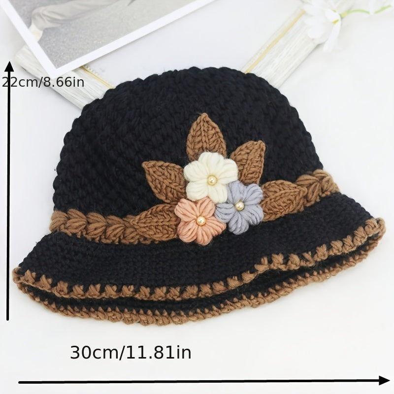 Elegant Floral Crochet Bucket Hat - Soft, Lightweight, Warm, and Breathable Fisherman Cap for Women - Perfect for Autumn and Winter Seasons