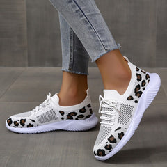 「lovevop」Women's Breathable & Lightweight Sneakers, Leopard Pattern Lace-up Running Shoes, Women's Footwear