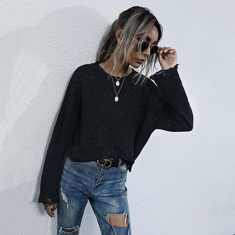 LOVEVOP popular  New Popular trade round neck color dot knitted sweater long sleeve pullover casual simple top women's autumn