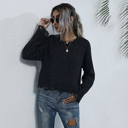 LOVEVOP popular  New Popular trade round neck color dot knitted sweater long sleeve pullover casual simple top women's autumn