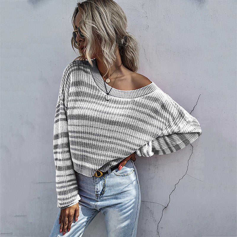 LOVEVOP popular popular autumn and winter hot sale crew neck knitted short striped contrasting sweater women's 2025 jumper women