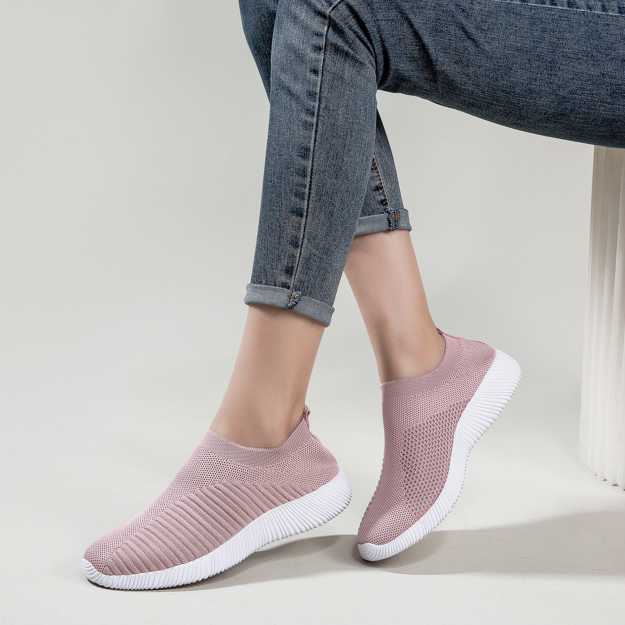 「lovevop」Women's Solid Color Casual Shoes, Lightweight Breathable Slip On Socks Shoes, Low Top Sneakers