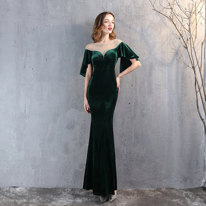 18322 #fishtail evening dress women's high-end atmosphere elegant banquet annual meeting temperament velvet aura queen