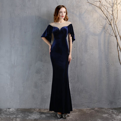 18322 #fishtail evening dress women's high-end atmosphere elegant banquet annual meeting temperament velvet aura queen
