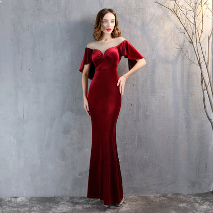 18322 #fishtail evening dress women's high-end atmosphere elegant banquet annual meeting temperament velvet aura queen