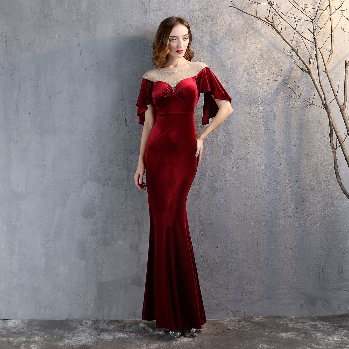 18322 #fishtail evening dress women's high-end atmosphere elegant banquet annual meeting temperament velvet aura queen