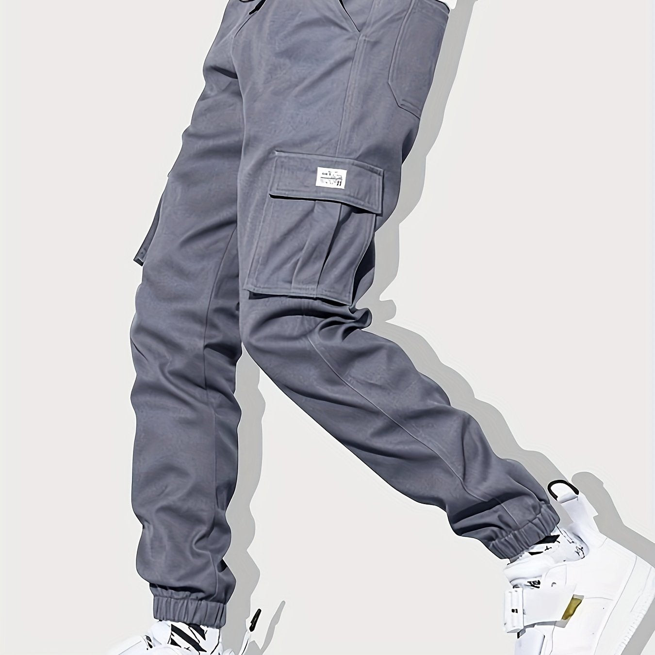 「lovevop」Men's Drawstring Flap Pocket Cargo Pants, Trendy Jogger Pants