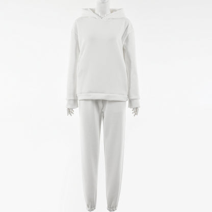 2025 winter fleece sweater set New Popular trade new loose long-sleeved hooded clothes bundle small feet trousers to keep warm