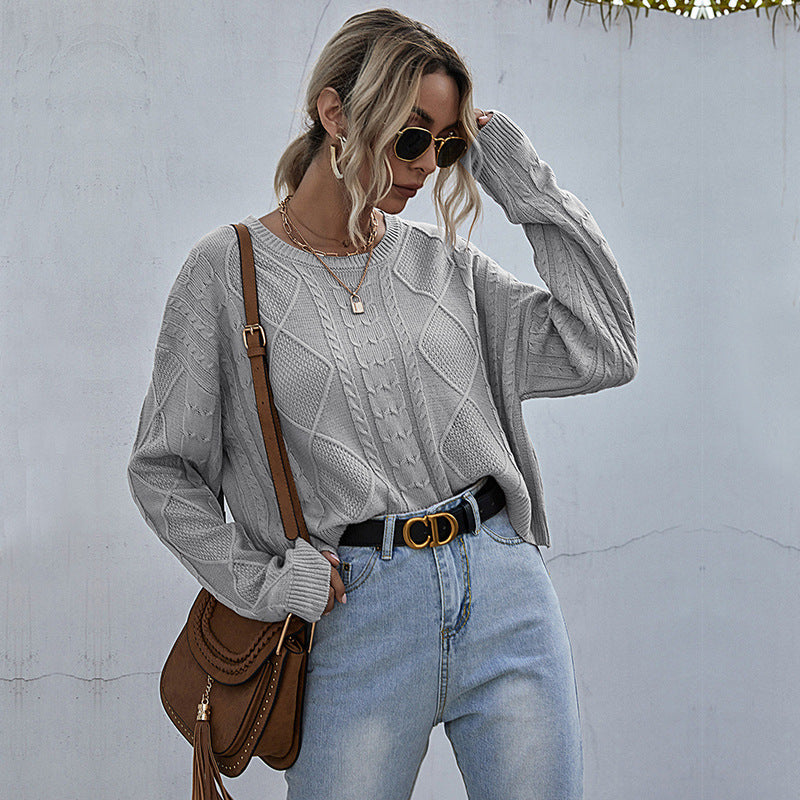 LOVEVOP New Popular trade 2025 women's clothing solid color knitted twist crew neck sweater women's short pullover autumn and winter top