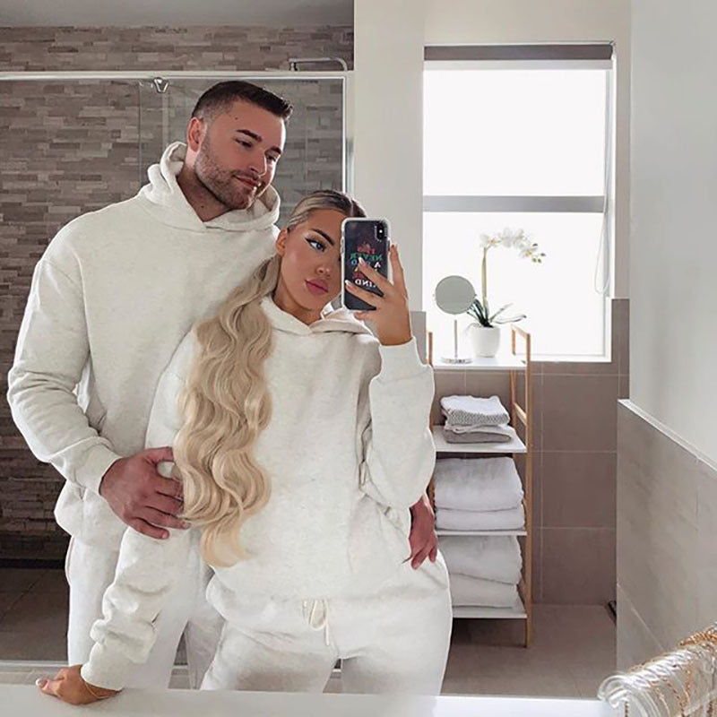 2025 winter fleece sweater set New Popular trade new loose long-sleeved hooded clothes bundle small feet trousers to keep warm