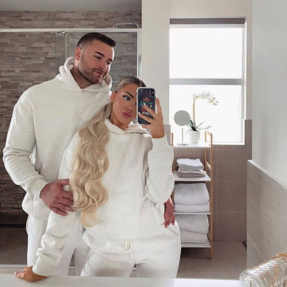 2025 winter fleece sweater set New Popular trade new loose long-sleeved hooded clothes bundle small feet trousers to keep warm